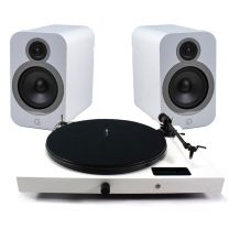 Pro-Ject Juke Box E All-in-one Bluetooth Turntable + Q Acoustics 3030i - White