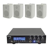 4 x 3" BC3V 100V Wall Speaker Package + Adastra UM30 BT / USB Media Amplifier + Wiring in White