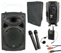 QTX QR12PA Portable PA System with Wireless Mics + Cover + Wireless Beltpack Headset Bundle