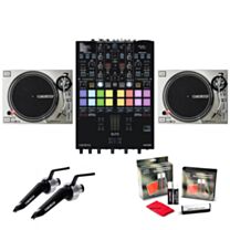 Twin Reloop RP 7000 MK2 Silver + Reloop Elite + Reloop Ortofon Concorde Black Cartridge + FREE DJ Vinyl Cleaning Kit