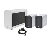 Q Acoustic M20 HD Wireless Music System Speakers - White + Q Acoustics 3060S Slimline Active Subwoofer - Satin White