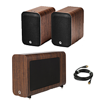 Q Acoustic M20 HD Wireless Music System Speakers - Walnut + Q Acoustics 3060S Slimline Active Subwoofer - English Walnut