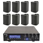 8 x 3" BC3V 100V Wall Speaker Package + Adastra UM60 BT / USB Media Amplifier + Wiring in Black
