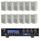 12 x 3" BC3V 100V Wall Speaker Package + Adastra UM90 BT / USB Media Amplifier + Wiring in White