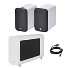 Q Acoustic M20 HD Wireless Music System Speakers - White + Q Acoustics 3060S Slimline Active Subwoofer - Arctic White
